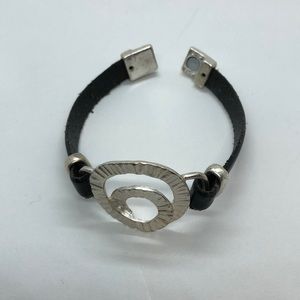 Cute bracelet silver tone with leather band